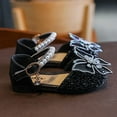 thumbnail image 4 of Girls Dress Shoes Big Bow Mary Jane Wedding Flower Bridesmaids Low Heels Glitter Sequins Princess Ballet Flats Shoes Black for Kids (US 1 Big Kid), 4 of 10