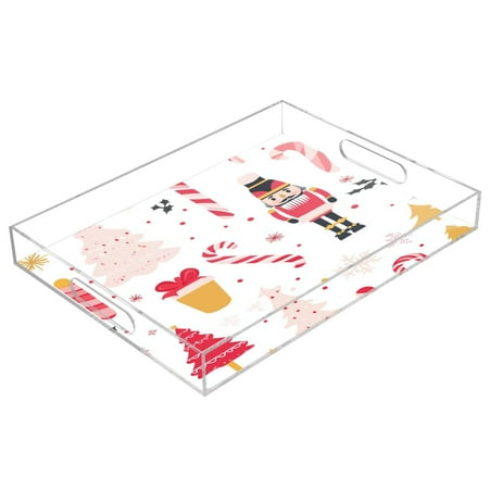 

Clear Acrylic Tray Water Cup Tray Teacup Jewelry Storage Tray for Serving and Home Decor Cute Pink Christmas Pattern