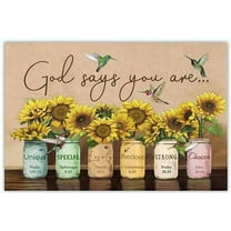 Inspirational Quote Sign God Says You are Vintage Sunflower Hummingbird Metal Poster for Home, Bathroom, Garden 8X12Inch
