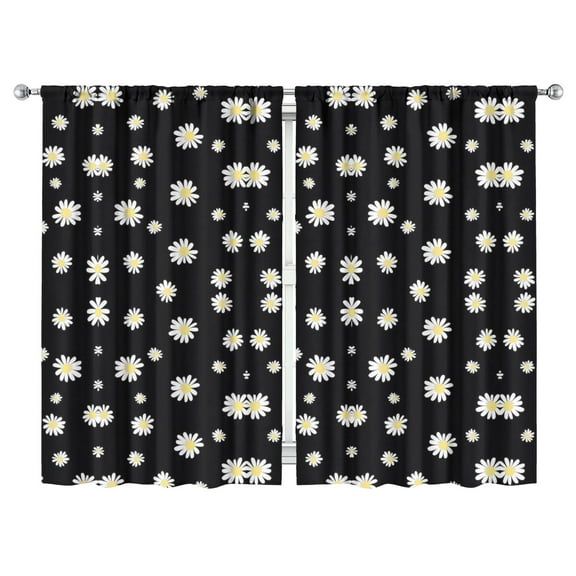 Minimalist Floral Curtains, 84 Inch Long Rod Pocket Drapes for Living Room or Bedroom, 2 Panels, Room Darkening Fabric