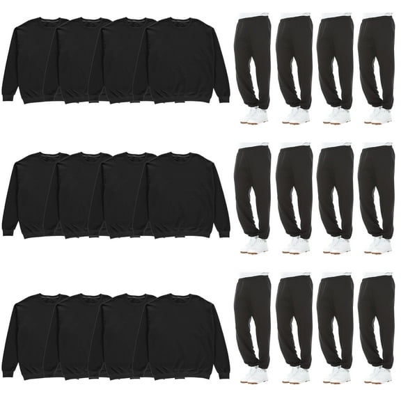 BILLIONHATS 24 Pack of 12 Mens Jogger Pants and 12 Crewneck Fleece Lined Sweatshirts, Bulk Wholesale Popular Donation Charities Events (2X-Large)