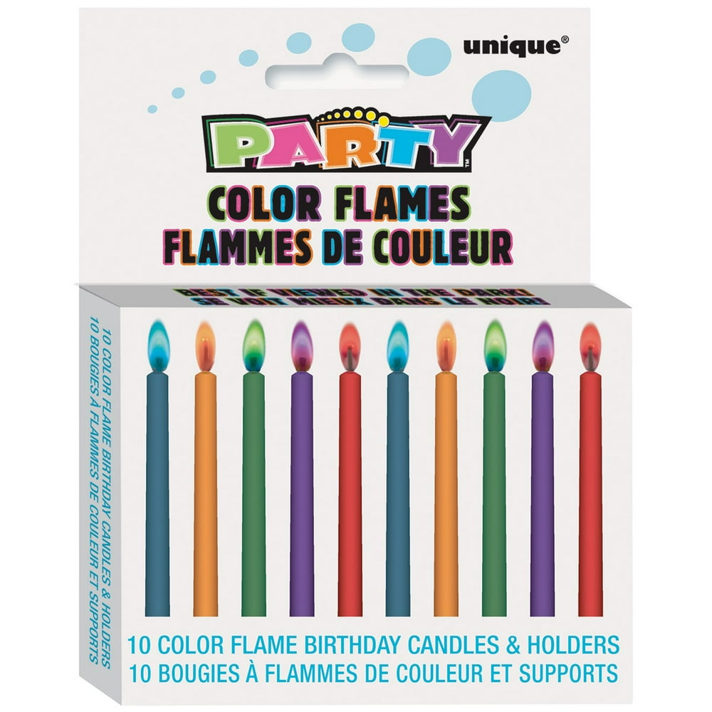 Color Flame Birthday Candles and Holders, Assorted, 10ct