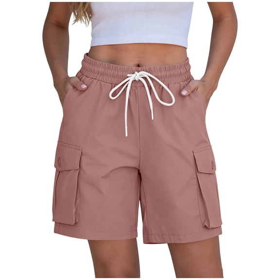 CQONEPT Hiking Shorts for Women High Waisted Pull On Cargo Casual Golf Water Resistant 7 Inch Inseam Mid Thigh Shorts Pink L