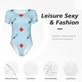 thumbnail image 4 of Bingfone Syringe And Red Cross Pattern Women's Round Neck Bodysuit, Tight Snap Button Short Sleeve Bodysuit, Suitable for Party, Sports, Daily Wear-Large, 4 of 7