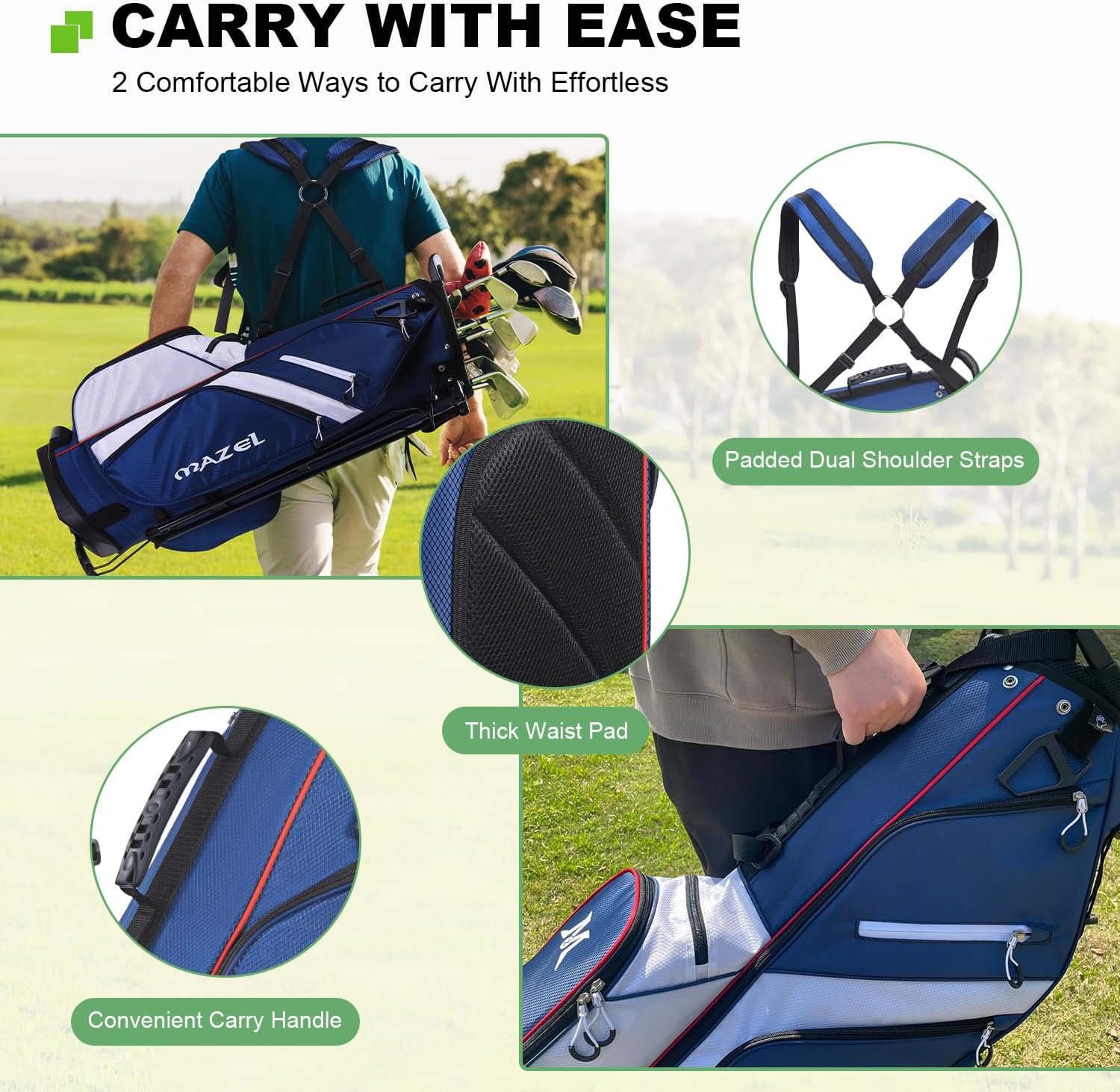 MAZEL 6-Way Golf Stand Bag for Men and Women, Lightweight Golf Bag with Stand,Dual Strap,Dust Cover