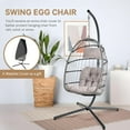 thumbnail image 3 of Swing Egg Chair with Stand,Indoor Outdoor Patio Foldable Grey Wicker Rattan Hanging Chair with Cushion, Light Gray, 3 of 7