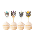 thumbnail image 3 of Decoración de fiesta con temática de mascotas, adornos para tartas de gatos, adornos de cumpleaños, adornos con forma de cara de gato, adornos con forma de bandera, 3 of 4