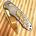 thumbnail image 3 of Men's Pocket Knife, Folding Knife with Clip, 3D Titanium Plated Wolf/ deer/ eagle/ skull Relief, Embossed Men's Knife, Outdoor Camping Hiking Hunting. Father's Day Gift, Christmas Gift, Birthday Gift, 3 of 10