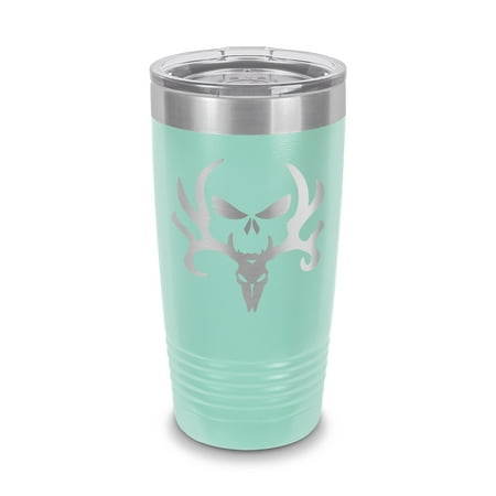 

Bone Collector Deer Hunting Tumbler 20 oz - Laser Engraved w/ Clear Lid - Stainless Steel - Vacuum Insulated - Double Walled - Travel Mug - bowhunting skull hunter steer - Teal