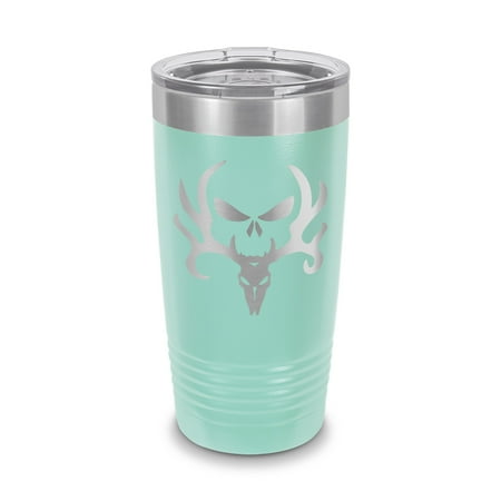 

Bone Collector Deer Hunting Tumbler 20 oz - Laser Engraved w/ Clear Lid - Stainless Steel - Vacuum Insulated - Double Walled - Travel Mug - bowhunting skull hunter steer - Teal