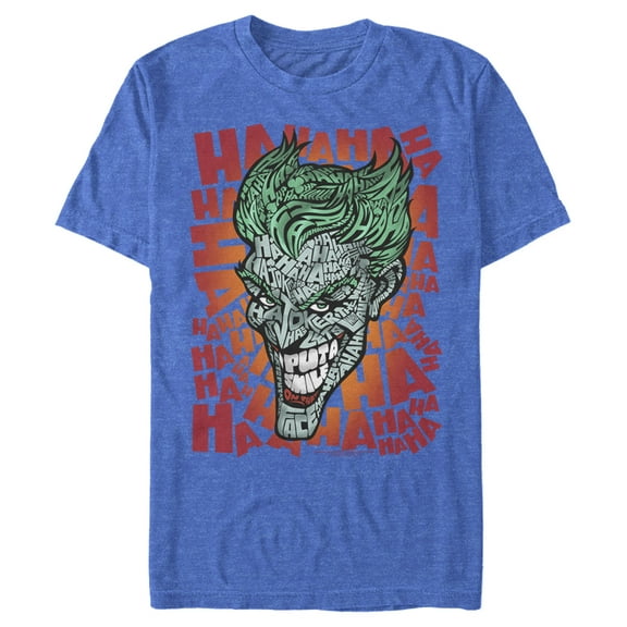 Men's Batman Joker Laugh Background Text  Graphic Tee Royal Blue Heather 3X Large