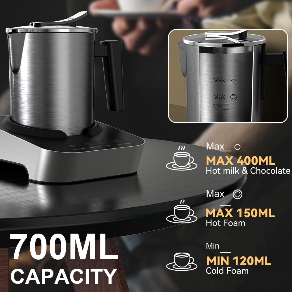 Milk Frother Machine, 4-in-1 Detachable Stainless Steel Hot & Cold Electric  Milk Warmer and Foam Maker with Smart Touch Control and Dishwasher Safe