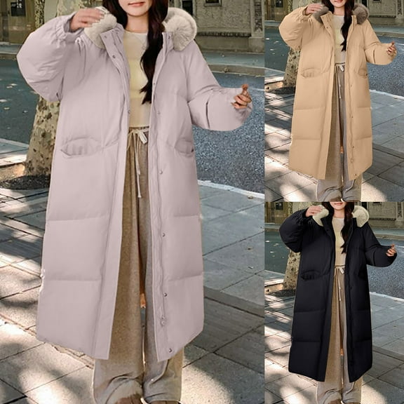 Womens Winter Coats Puffer Jacket Womens Winter Jacket With Hood Waist And Overcoat Solid Outer Long Sleeve Coats With Pocket