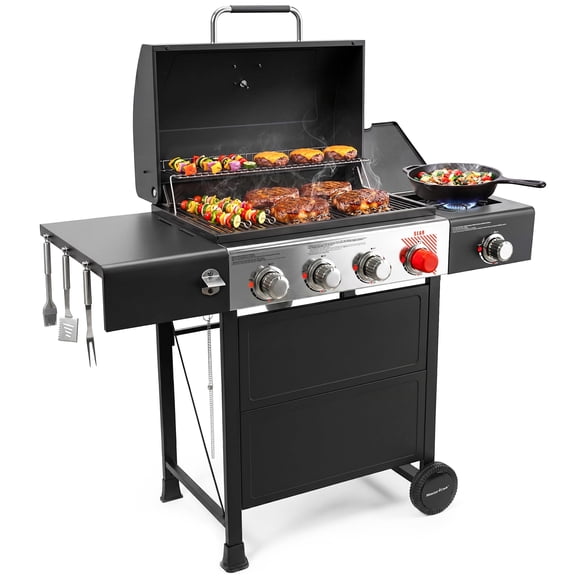 MASTER COOK 4 Burner Propane Gas Grill with Sear Burner, 56,500 BTU with Side Burner, 549 Sq.in. Cooking Area, Suitable for Outdoor Cooking