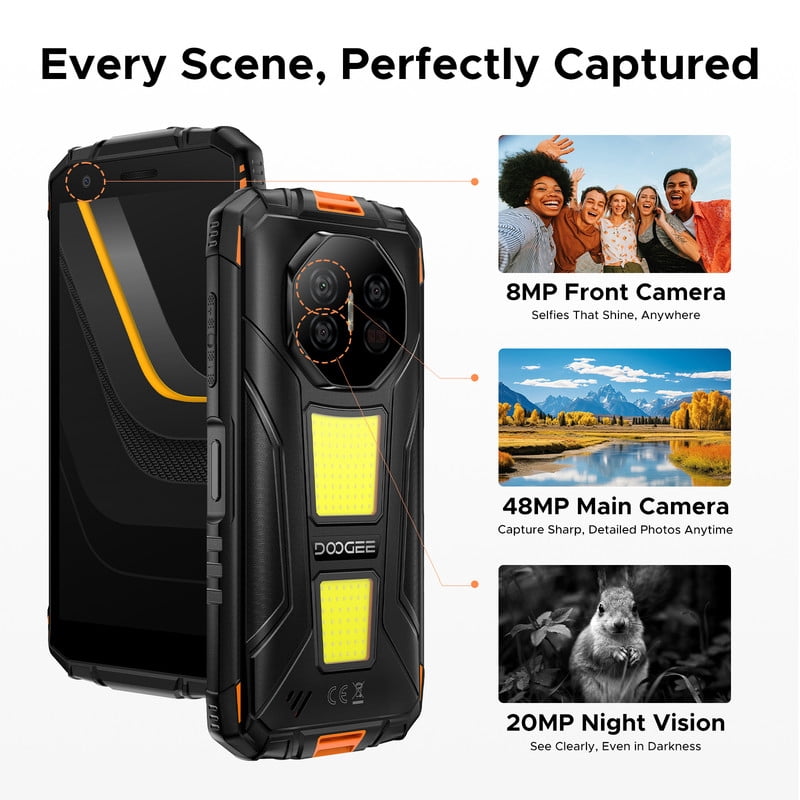 DOOGEE Fire 3 Max Rugged Phone Unlocked, 32GB+256GB/2TB Android 15 Rugged Smartphone, 8350mAh Battery Rugged Cell Phone with 5.5" HD Display, 48MP+20MP Night Vision, 2 Camping Lights, IP68/IP69K/GPS