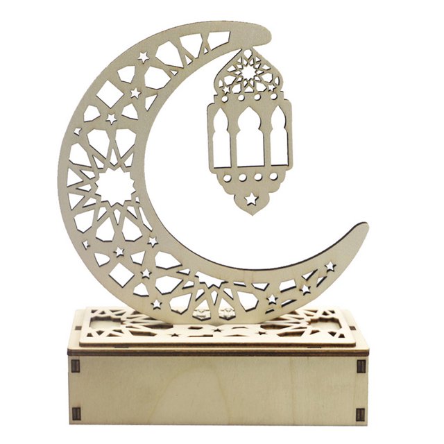 Lámpara de Ramadán de madera DIY Adorno de luna Luz de noche LED para el hogar