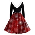 thumbnail image 3 of Women's Fashion V-Neck Casual Slim Christmas Printed Long Sleeve Hair Collar Dresses for Elegant Holiday Events and Parties,Wine,5XL, 3 of 4