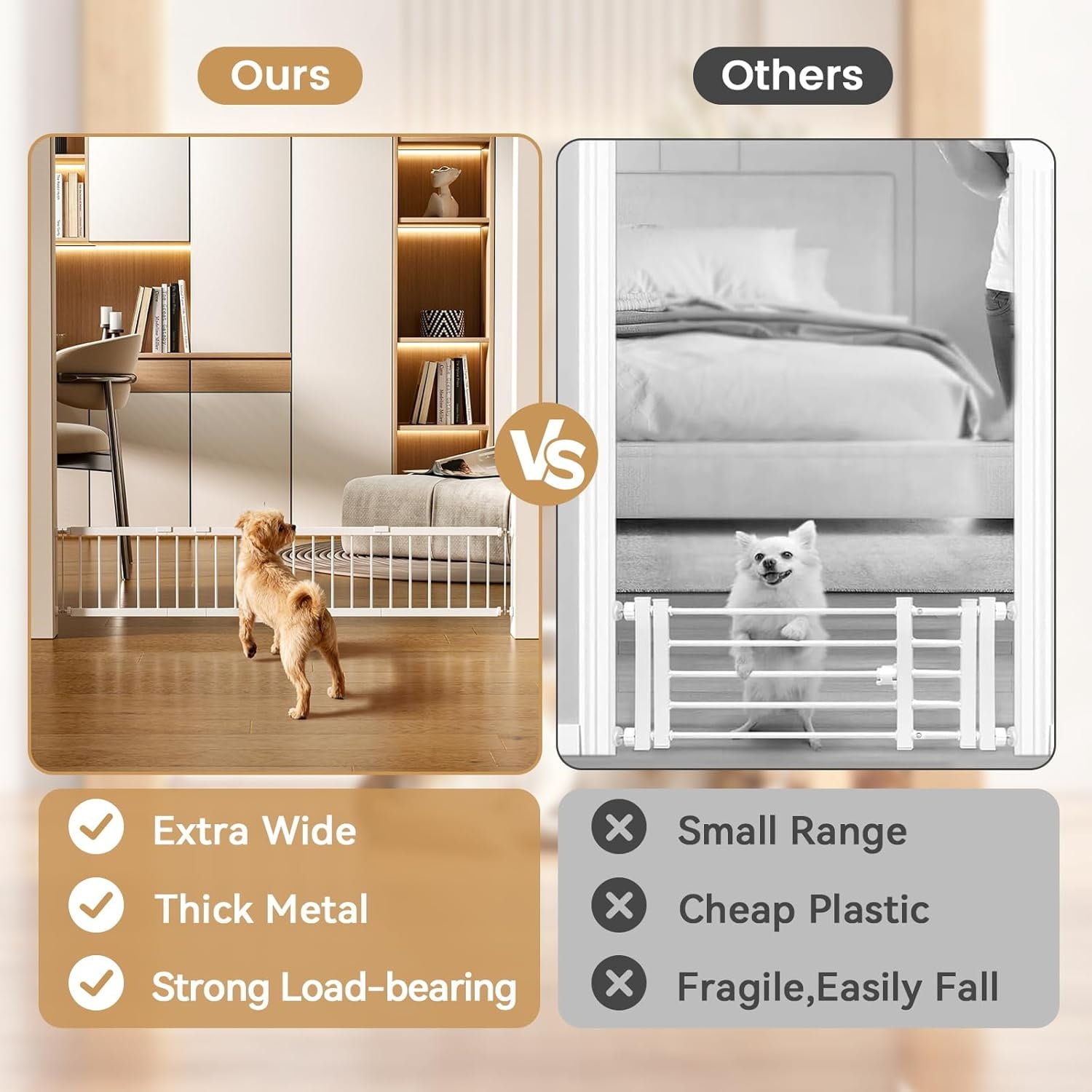 18"-45" Adjustable Extra Wide Metal  Gate to Step Over, 10" Tall Small Pet Gate with 3 Extension Kits, Pressure Mounted for Doorways & Stairs