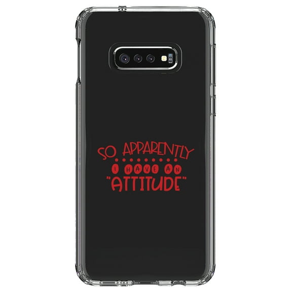 DistinctInk Clear Shockproof Hybrid Case for Samsung Galaxy S10e (5.8" Screen) - TPU Bumper Acrylic Back Tempered Glass Screen Protector - So Apparently I Have An Attitude - Red