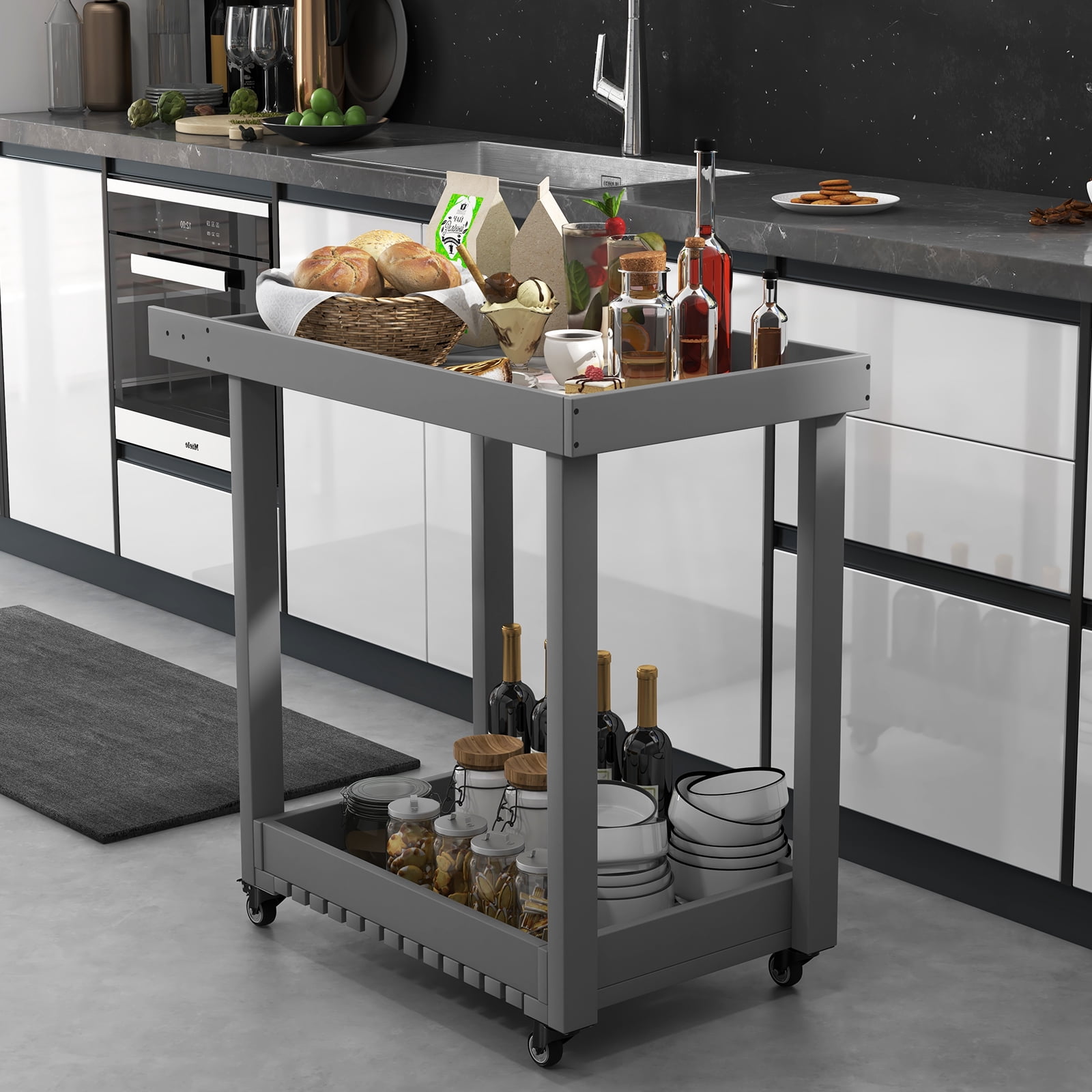 Rugerasy Service Utility Cart with Wheels,Compact and Utility Service Cart,Multipurpose Rolling 2-Tier Mobile Storage Organizer,for Home,Warehouse