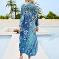 thumbnail image 5 of 2024 Retro Blue Fower Casual Dress Dainty Daisies Streetwear Dresses Long Sleeve Beach Female V Neck Printed Big Size Chiffon Dress, 5 of 7