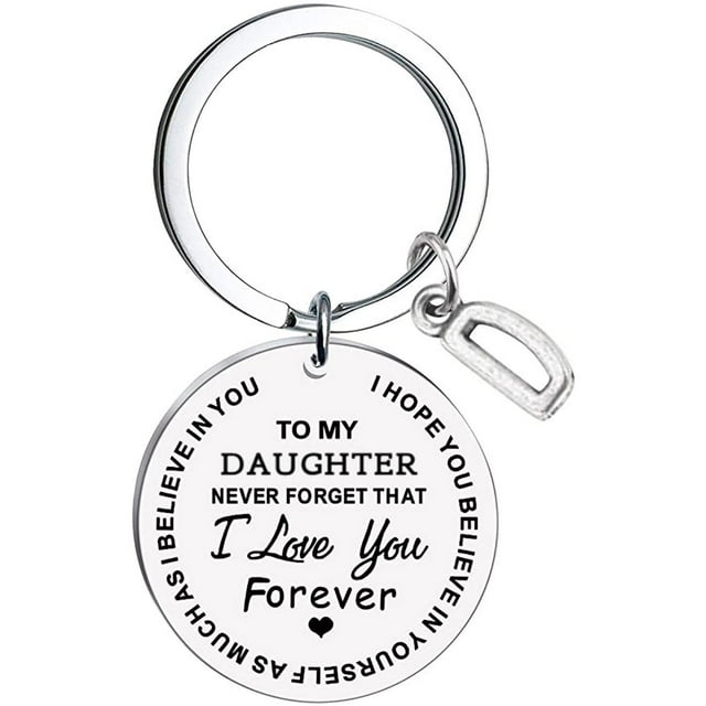 FcBaudy Keychains for Women,Wallet Keychain,Car Keychain,Cute Keychain To My Daughter Message Keychain Stainless Steel Initial Last Name 26 Letter Family Inspirational Keychain Gift letter keychain