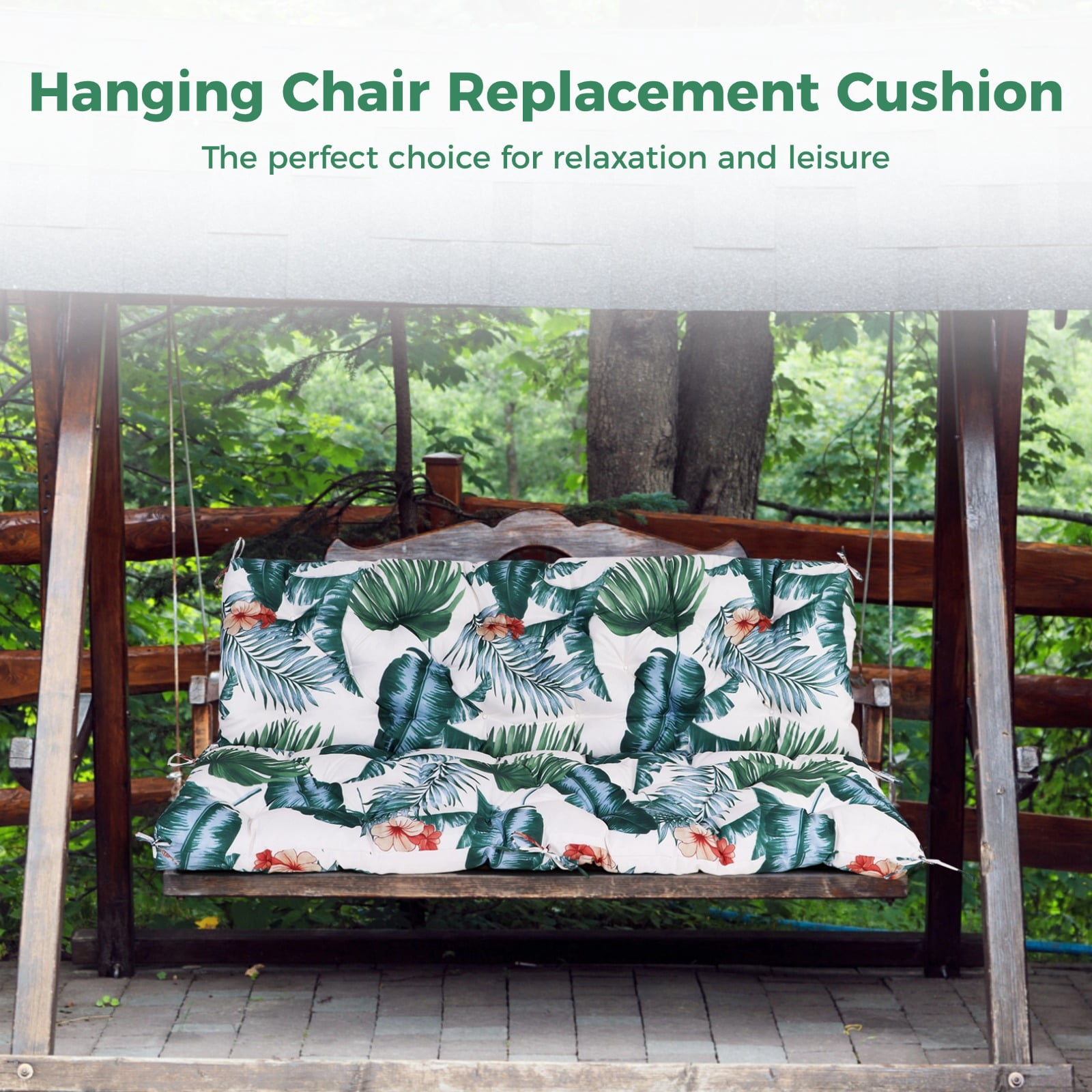 Hanging Seat Replacement Cushion, Outside Bench Cushion with Backrest, 2-3 Seater Cushion with 8 Ties for Outdoor Furniture, 59 x 39 x 4 Inches Porch Hanging Seat Cushion Garden Bench