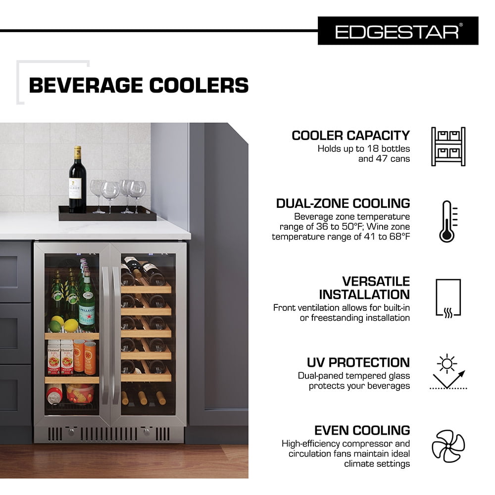 Edgestar Cwb1761fd 24" Wide 18 Bottle Capacity And 47 Can Capacity Wine And Beverage