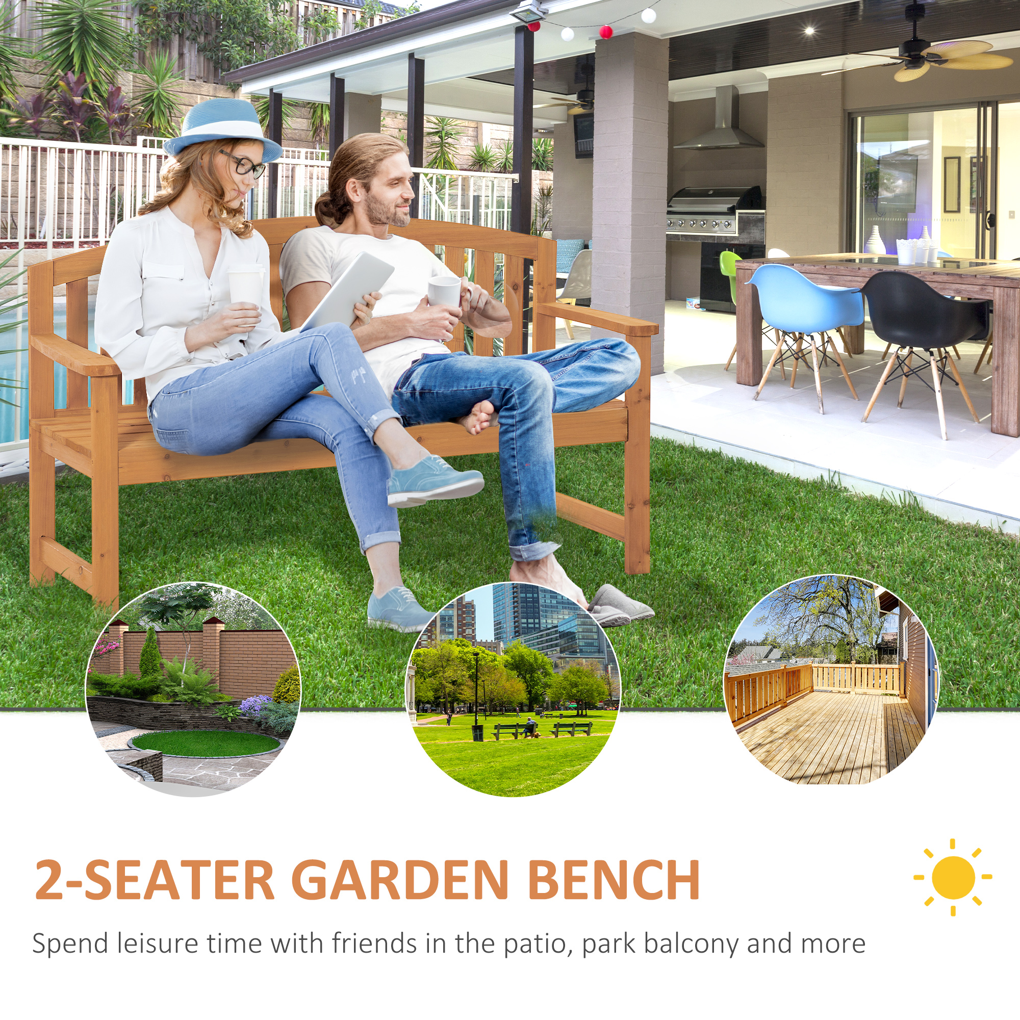 Outsunny 4.6' Wooden Garden Bench, 3 Seater Outdoor Patio Seat with ...