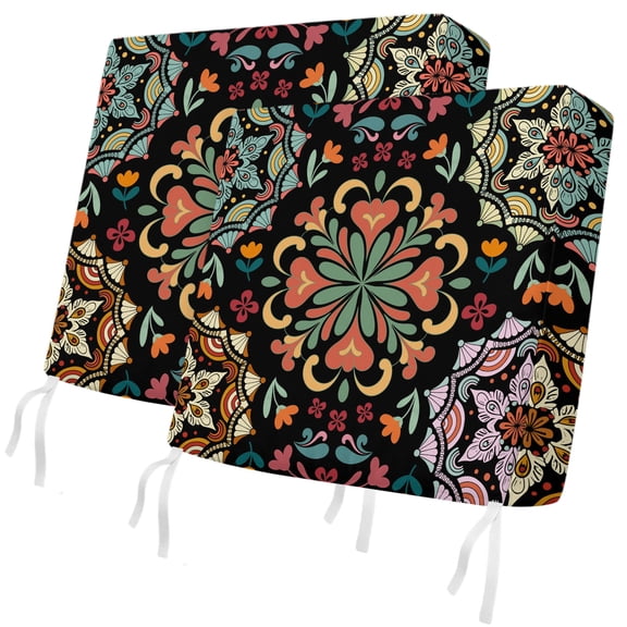 Outdoor Patio Cushion Covers 2 Pack Black Turkish Pattern Chair Pads Slipcovers with Ties & Zipper Waterproof Seat Cover Vintage Abstract Flower Seat Cushion Covers for Outdoor Couch Sofa 20x18 Inch