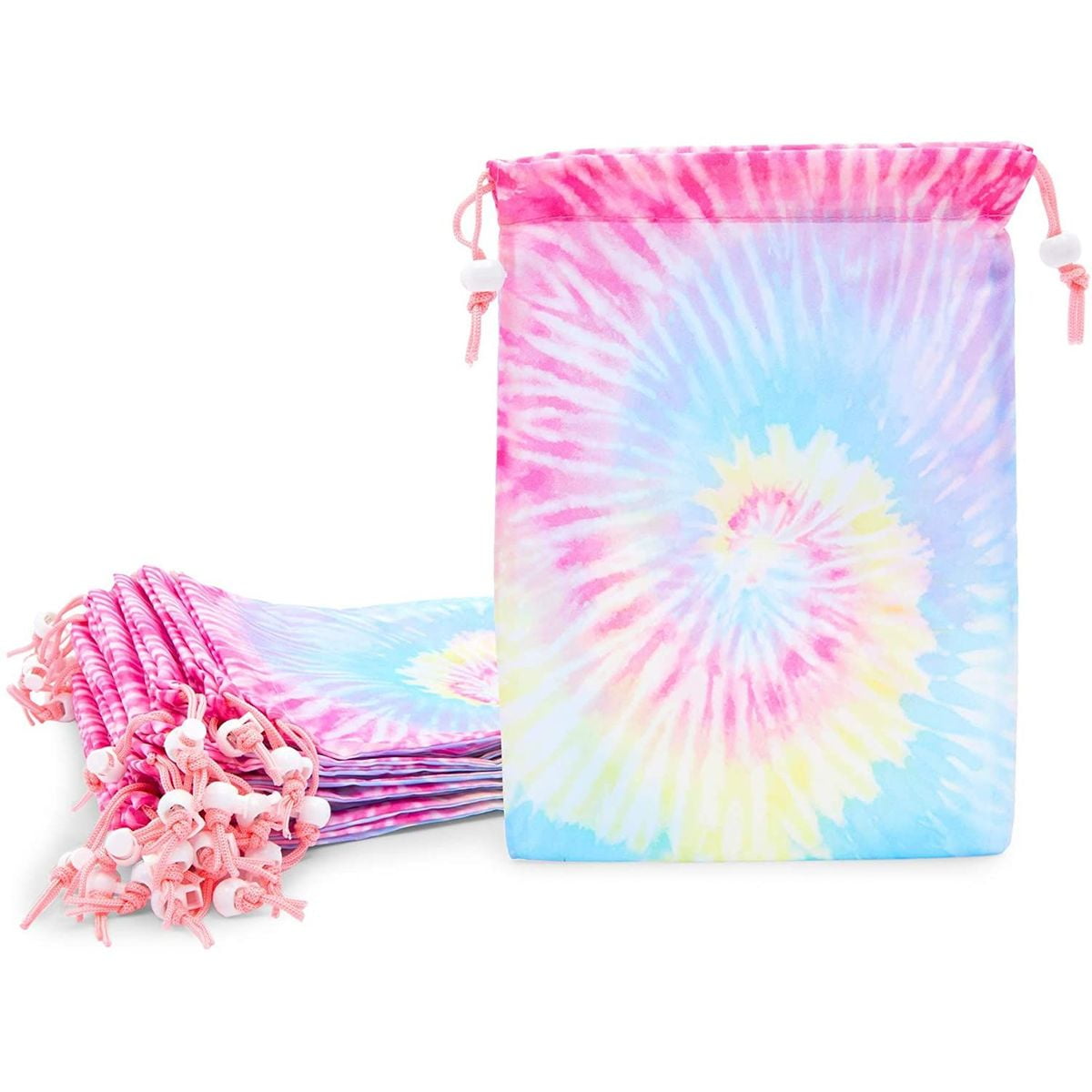 iFavor123 Pack of 24 Assorted Bright Colors Tie Dye Polyester Drawstring Bags Party Favors Goodie Bags 