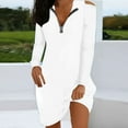 thumbnail image 3 of Womens Cold Shoulder Dresses Zipper V Neck Flowy Dress Solid Color Long Sleeve Oversize Sweatshirt Dresses, 3 of 5