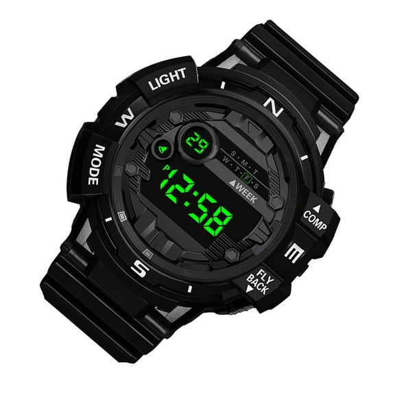 Luxshiny 1Pcs Student Strap Watch with Luminous and Waterproof Functions Black PVC and Stainless Steel Sports Watch