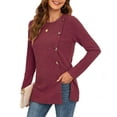 thumbnail image 3 of JuneFish Women's Long Sleeve Tunic Tops Casual Tshirts Loose Crewneck Buttons Side Pullover Sweaters Fall Comfy Split, 3 of 6
