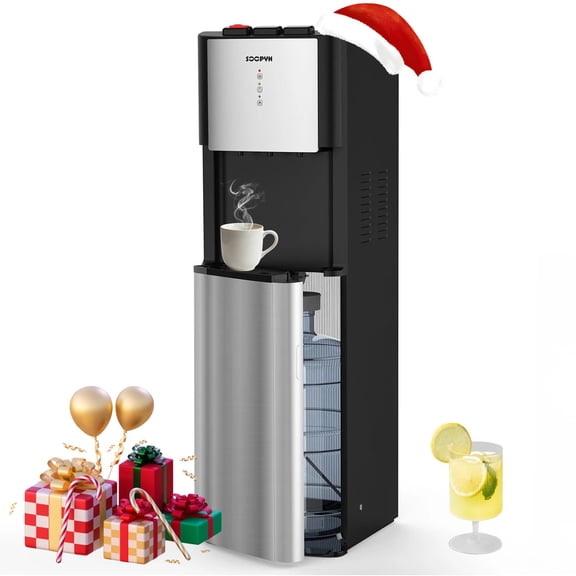 SOOPYK Self Cleaning Bottom Load Water Cooler Dispenser,3-Temp(Hot/Room/Cold),5 Gallon,Child Safety Lock,LED Display with Water Shortage Alert,Black