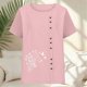 thumbnail image 4 of Xuyuer Women's Spring And Summer Shirts Round Neck Short Sleeve Button Fashion Printed T-Shirt Summer Casual Trendy Blouses Tops, 4 of 5