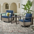 thumbnail image 3 of MeetLeisure Outdoor Swivel Rocker Metal Chairs Set of 2 with Small Coffee Table, 3 Pieces Patio Bistro Set with 360 Degree Glider Chairs & Wood-Looking Metal Armrest, Dark Blue, 3 of 9