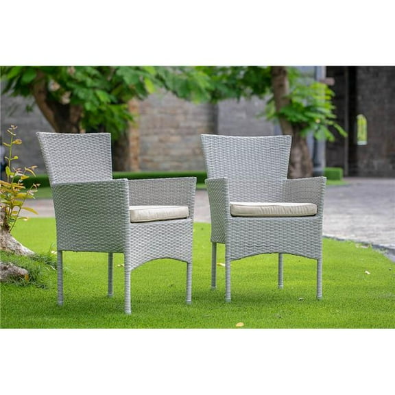 Bork Patio Chair with Cushion, Natural Linen Wicker & Beige Cushion - Set of 2
