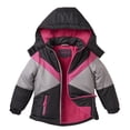 thumbnail image 2 of Coats for Girls Fleece Lined Hooded Colorblock Winter Puffer Jacket - Black/Frost Grey (6X), 2 of 8