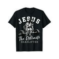 thumbnail image 1 of Camiseta cristiana con humor para gimnasio: "Fe y Ganancias", camiseta motivacional para entrenar, diseño de Jesús, algodón absorbente para hombres y mujeres., 1 of 7