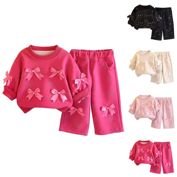 HVOBTTY Toddler Girl's Solid Color Crew Neck Long Sleeve Sweatshirt Long Pant 2 Piece Casual Matching Outfit Suits