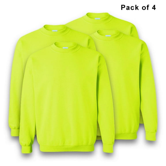 Gildan High Visibility Crewneck Sweatshirt | Heavy Blend Hi Vis Safety Green Sweater Crafted 8 oz 50/50 Cotton/Polyester, Size S, Pack of 4