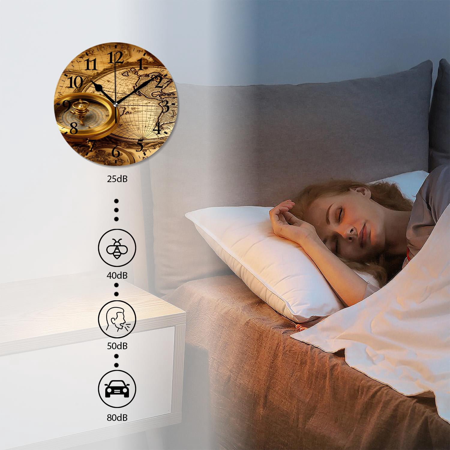 12 Inch Wall Clock Battery Operated Silent Clock Decorative for Office, Kitchen, Outdoor, Living Room，Accurate Map Lovely Design