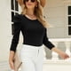 thumbnail image 3 of Suéter de punto de manga larga negro con cuello abullonado con volantes - Top elástico para mujer, talla L, 3 of 7