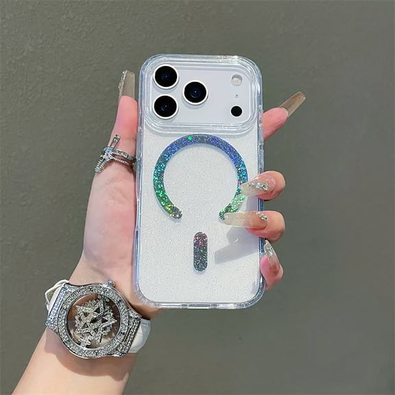 Magnetic Glitter Case For iPhone 17 Pro Max, Compatible with MagSafe, Sparkle Bling Luxury Shiny Clear Slim Protective Shockproof Phone Cover for Women Girls For iPhone 17 Pro Max, B