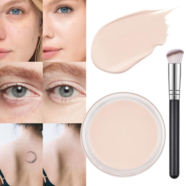 1pcs Full-Coverage Concealer Set — Brightening & Color-Correcting (Specially Designed for Dark Circles), Includes Waterproof Foundation and Face Makeup Brush Set, Under-Eye Flaw Corrector.