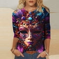 thumbnail image 2 of QATAINLAV Womens Mardi Gras 3/4 Tshirts 2026 Plus Size Tops Round Neck Pullover Blouses Carnival Party Basic Graphic Tees Multicolor XXL, 2 of 6