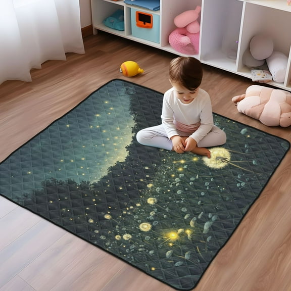 WOBOGO Fireflies in Dandelions Baby Playmats Extra Large Waterproof Rollable Activity Pads for Toddlers 50×50inch