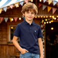 thumbnail image 2 of Kids Short Sleeve Polo Shirt Boys Girls Classic Lapel Collar Deer Embroidery Casual Tops Lightweight Breathable Summer Tee for Daily Wear Oktoberfest Outfit(Dark Blue,9-10Years), 2 of 5