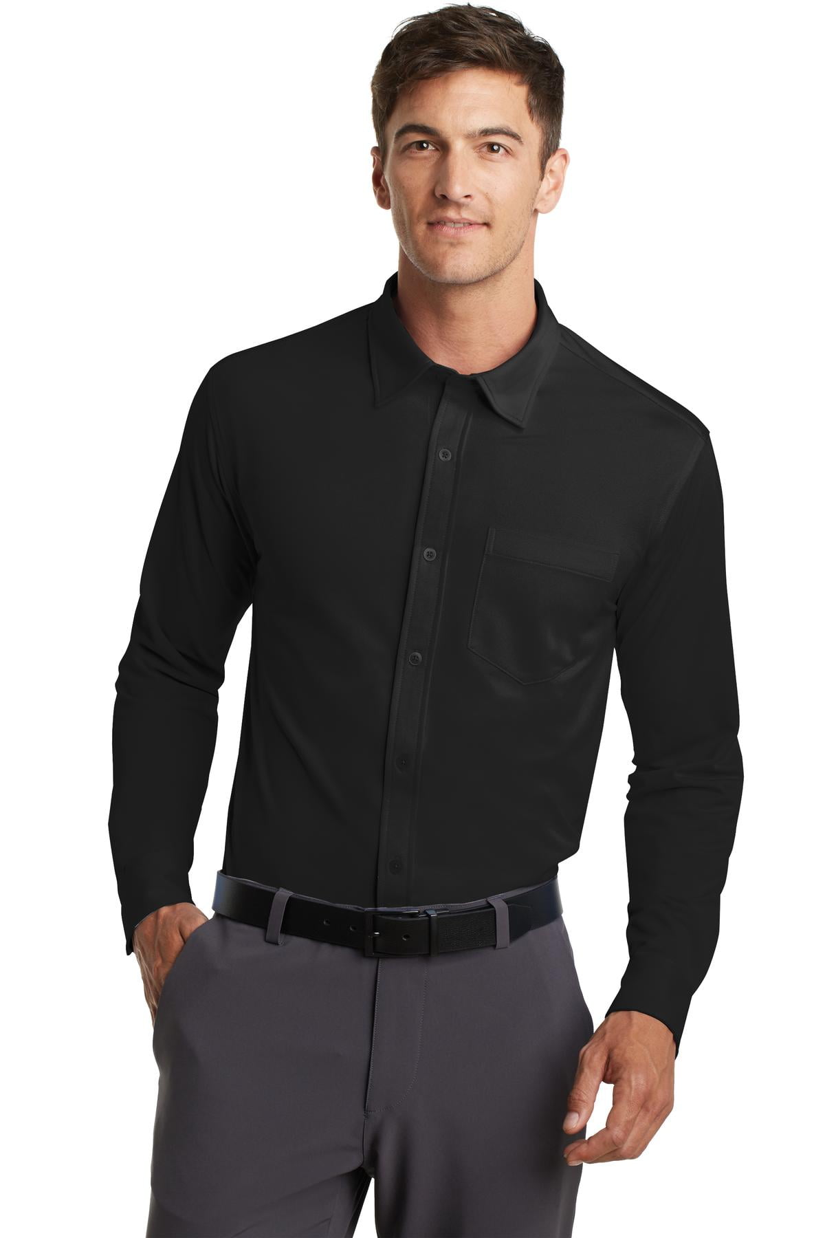 Port Authority Dimension Knit Dress Shirt-S (Black)
